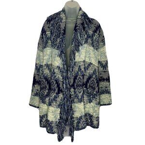 American Eagle Cardigan Sweater XS Blue Aztec Boho Open Blanket Fringe‎ Festival